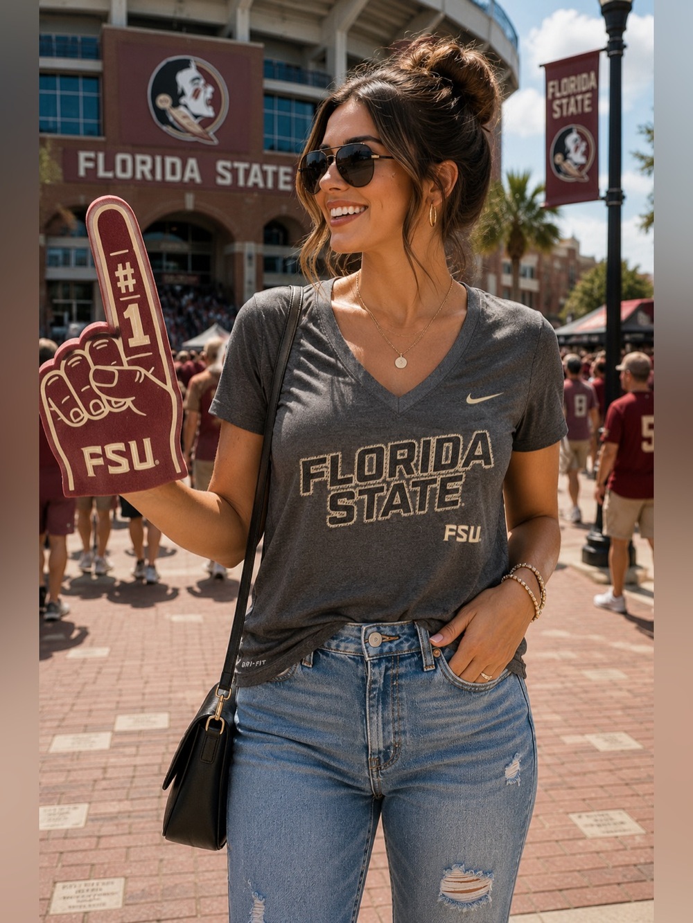 Nike Dri-FIT Florida State FSU V-Neck Gray Athletic Tee Women’s M Dorm Ready